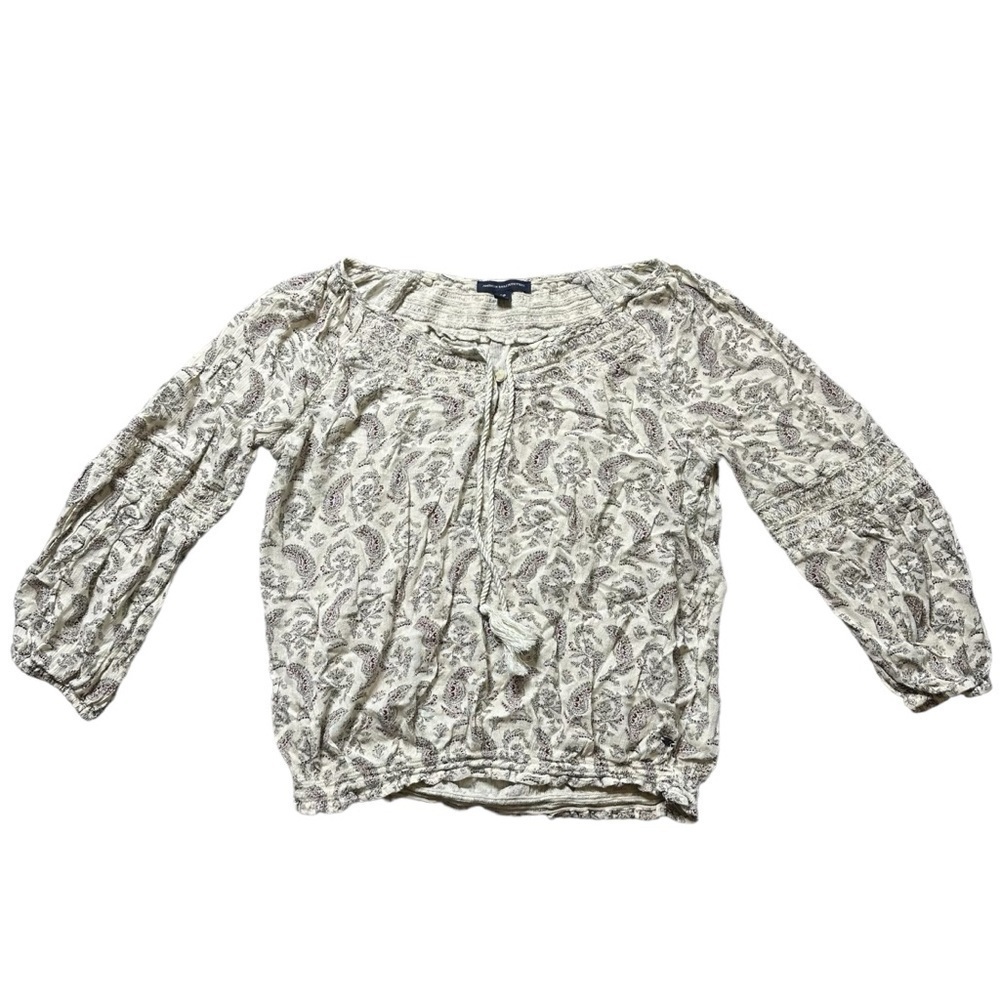 American Eagle Cropped Paisley Boho Blouse Size Womens XS Cream Embroidered